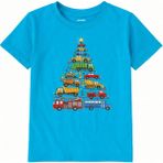 Colermi Pamuk Kumaş Çocuk Tişörtü – Araçlı Yılbaşı Ağacı Baskılı - Turkuaz - 9 - 10 Yaş