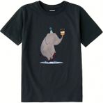 Colermi Pamuk Kumaş Çocuk Tişörtü – Bisikletli Fil ve Pasta Baskılı T-Shirt - Antrasit - 1 - 2 Yaş
