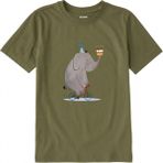 Colermi Pamuk Kumaş Çocuk Tişörtü – Bisikletli Fil ve Pasta Baskılı T-Shirt - Haki - 1 - 2 Yaş
