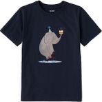Colermi Pamuk Kumaş Çocuk Tişörtü – Bisikletli Fil ve Pasta Baskılı T-Shirt - Lacivert - 1 - 2 Yaş