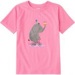 Colermi Pamuk Kumaş Çocuk Tişörtü – Bisikletli Fil ve Pasta Baskılı T-Shirt - Pembe - 7 - 8 Yaş