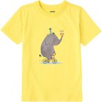 Colermi Pamuk Kumaş Çocuk Tişörtü – Bisikletli Fil ve Pasta Baskılı T-Shirt - Sarı - 5 - 6 Yaş