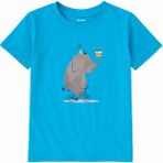 Colermi Pamuk Kumaş Çocuk Tişörtü – Bisikletli Fil ve Pasta Baskılı T-Shirt - Turkuaz - 5 - 6 Yaş
