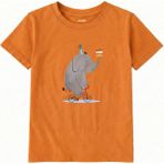 Colermi Pamuk Kumaş Çocuk Tişörtü – Bisikletli Fil ve Pasta Baskılı T-Shirt - Turuncu - 1 - 2 Yaş