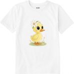 Colermi Pamuk Kumaş Çocuk Tişörtü – Daisy Duck Çiçekli Civciv Baskılı Çocuk T-Shirt - Beyaz - 9 - 10 Yaş