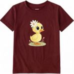 Colermi Pamuk Kumaş Çocuk Tişörtü – Daisy Duck Çiçekli Civciv Baskılı Çocuk T-Shirt - Bordo - 3 - 4 Yaş