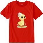 Colermi Pamuk Kumaş Çocuk Tişörtü – Daisy Duck Çiçekli Civciv Baskılı Çocuk T-Shirt - Kırmızı - 9 - 10 Yaş