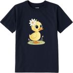 Colermi Pamuk Kumaş Çocuk Tişörtü – Daisy Duck Çiçekli Civciv Baskılı Çocuk T-Shirt - Lacivert - 9 - 10 Yaş