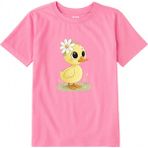 Colermi Pamuk Kumaş Çocuk Tişörtü – Daisy Duck Çiçekli Civciv Baskılı Çocuk T-Shirt - Pembe - 1 - 2 Yaş