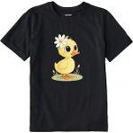 Colermi Pamuk Kumaş Çocuk Tişörtü – Daisy Duck Çiçekli Civciv Baskılı Çocuk T-Shirt - Siyah - 3 - 4 Yaş