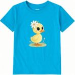 Colermi Pamuk Kumaş Çocuk Tişörtü – Daisy Duck Çiçekli Civciv Baskılı Çocuk T-Shirt - Turkuaz - 11 - 12 Yaş