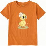 Colermi Pamuk Kumaş Çocuk Tişörtü – Daisy Duck Çiçekli Civciv Baskılı Çocuk T-Shirt - Turuncu - 1 - 2 Yaş