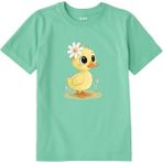 Colermi Pamuk Kumaş Çocuk Tişörtü – Daisy Duck Çiçekli Civciv Baskılı Çocuk T-Shirt - Yeşil - 1 - 2 Yaş