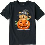 Colermi Pamuk Kumaş Çocuk Tişörtü – Halloween Bear Ayıcık Baskılı Çocuk T-Shirt - Antrasit - 3 - 4 Yaş