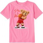 Colermi Pamuk Kumaş Çocuk Tişörtü – Play To Win Basket Bear Ayıcık Baskılı Çocuk T-Shirt - Pembe - 5 - 6 Yaş