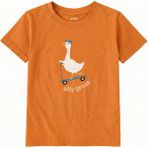 Colermi Pamuk Kumaş Çocuk Tişörtü – Scooter Süren Ördek Baskılı T-Shirt - Turuncu - 7 - 8 Yaş