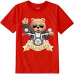 Colermi Pamuk Kumaş Çocuk Tişörtü – Wild Rider Ayı Motosiklet Baskılı Unisex Çocuk T-Shirt - Kırmızı - 7 - 8 Yaş