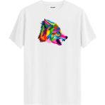 Colermi Renkli Vahşi Kurt Figürlü Tişört - Siyah - 2XL