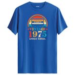 Colermi Üniseks Vintage Regular Tişört 1975 Mixtape (Mavi, L)