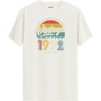 Colermi Vintage Tişört Nostalji 1992 Doğum Tarihli Bisiklet Yaka Basic Tişört Vintage Tasarım Tişört - Ekru - XL