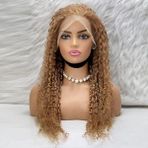 Colezium Afro Dalga Ön Dantelli Gerçek Saç Tül Peruk / Sıcak Karamel / 70/75cm