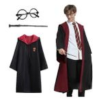 Colezium Harry Potter Gryffindor Kapişonlu Çocuk Kostüm + Asa + Gözlük Seti 7-8 Yaş (Clz)