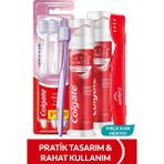 Colgate Optic White Radiant Pump 100 ml 2li Diş Macunu, Gentle Clean 2+1 Diş Fırçası + Fırça Kabı - Beyaz