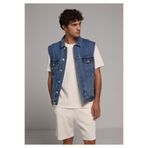 Colin's Oversize Fit Klasik Yaka Düğmeli Astarsız Erkek Mid İndigo Denim Yelek