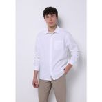 Colin's Relaxed Fit Shirt Neck Düz Erkek Keten Karışımlı Beyaz Uzun Kol Gömlek