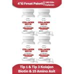Collagen Soft 4'lü Fırsat Hidrolize Tip 1, Tip 3 Kolajen Peptitler, Biotin ve 15 Amino Asit Içeren 60 Tablet - Aromasız