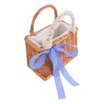 COLLBATH Rattan taşınabilir çiçek sepeti piknik çantası Boho Rattan Tote El dokuması plaj çeliği Kadınlar saman çanta yazlık çanta hasır çiçek sepeti Dikdörtgen saman tote kamış Khaki