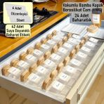Color House 24 Adet Bambu Vakumlu Kapaklı 300 ml Borosilikat (Cam) Baharatlık Kavanoz ve 6 Adet Düzenleyici Pleksi Stant ( 30 cm * 13 cm x6 ) - Şeffaf