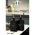 color house 2'li 750 ml Yağdanlık Sosluk Sirkelik Zeytinyağı Şişesi Damlatmaz Kapak Siyah Koyu Cam-Siyah Etiket