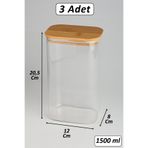 color house 3 Adet Borosilikat Cam Bakliyat Kavanoz Vakumlu Doğal Bambu Kapak ( 1500 Ml ) ve Etiket - B02