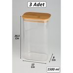 color house 3 Adet Borosilikat Cam Bakliyat Kavanoz Vakumlu Doğal Bambu Kapak ( 1500 Ml ) ve Etiket - B02