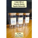 color house 3 Adet Vakumlu Bambu Kapaklı Baharatlık Cam Borosilikat 300 ml ( Stantlar Hariçtir )