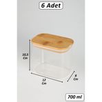 color house 6 Adet Borosilikat Cam Bakliyat Kavanoz Vakumlu Doğal Bambu Kapak ( 700 Ml ) ve Etiket - B02