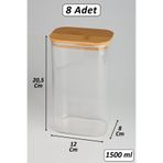 color house 8 Adet Borosilikat Cam Bakliyat Kavanoz Vakumlu Doğal Bambu Kapak ( 1500 Ml ) ve Etiket - B02