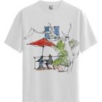 Color Luxe Cafe Sketch - Pamuklu Erkek Beyaz Tişört - Premium Quality - Renkli - 2XL