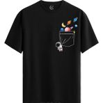 Color Luxe Cosmic Pocket Pamuklu Erkek Siyah Tişört - Premium Quality - Renkli - XL