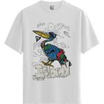 Color Luxe Graffiti Bird - Pamuklu Erkek Beyaz Tişört - Premium Quality - Renkli - 2XL