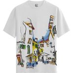 Color Luxe Mediterranean Street - Pamuklu Erkek Beyaz Tişört - Premium Quality - Renkli - 2XL