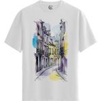 Color Luxe Paris Street - Pamuklu Erkek Beyaz Tişört - Premium Quality - Renkli