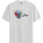 Color Luxe Splash Happy - Pamuklu Erkek Beyaz Tişört - Premium Quality - Renkli - 2XL