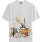 Color Luxe Vintage Ship - Pamuklu Erkek Beyaz Tişört - Premium Quality - Renkli - 2XL
