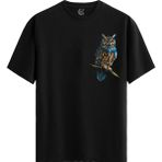 Color Luxe Wise Owl Pamuklu Erkek Siyah Tişört - Premium Quality - Renkli - XL