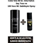 Color One 50 Gr. Orta Kahve Hair Fiber Saç Tozu,topik + Vexx 100 Ml. Sabitleyici Sprey Set