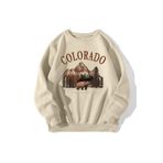 Colorado Baskılı Oversize Unisex Sweatshirt –%80 Pamuk – Rahat, Şık, Sportif Tasarım, bej, xl