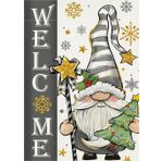 COLORFUL BLING Welcome Gri Beyaz Cüce Noel Baba Şapka Kar Tanesi Yıldızlar Noel Ağacı Bahçe Bayrağı 30,48 x 45,72 cm, Ev Dış Mekan Avlu Noel Bahçe Bayrağı Dekorasyonu -A