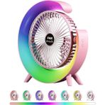 Colorful LED Işıklı Şarjlı Masa Üstü Fan ,vantilatör - Pembe